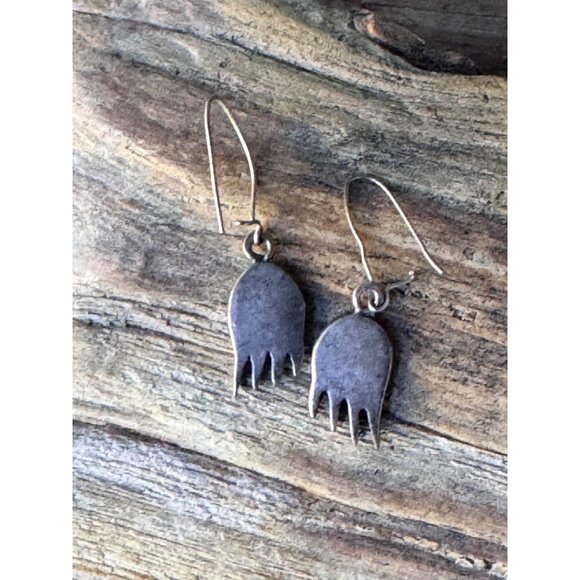 Vintage Bear Paw Sterling Silver Turquoise Inlay Dangle Earrings 3.15g - Picture 7 of 7